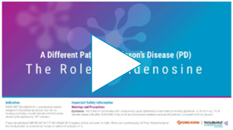 Thumbnail of video presentation where Dr. Robert Hauser addresses core questions about PD pathophysiology and the role adenosine plays in PD pathways.