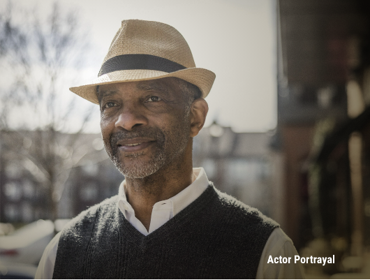 Older gentleman smiling. Actor portrayal